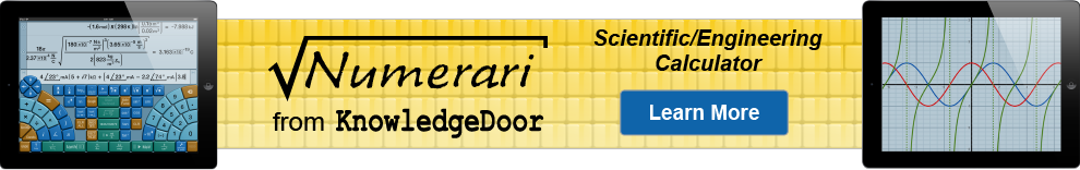 Numerari from KnowledgeDoor---The scientific calculator with graphing, unit keypads, complex numbers, constants, advanced functions, user-defined keys, quick copy, and
more!